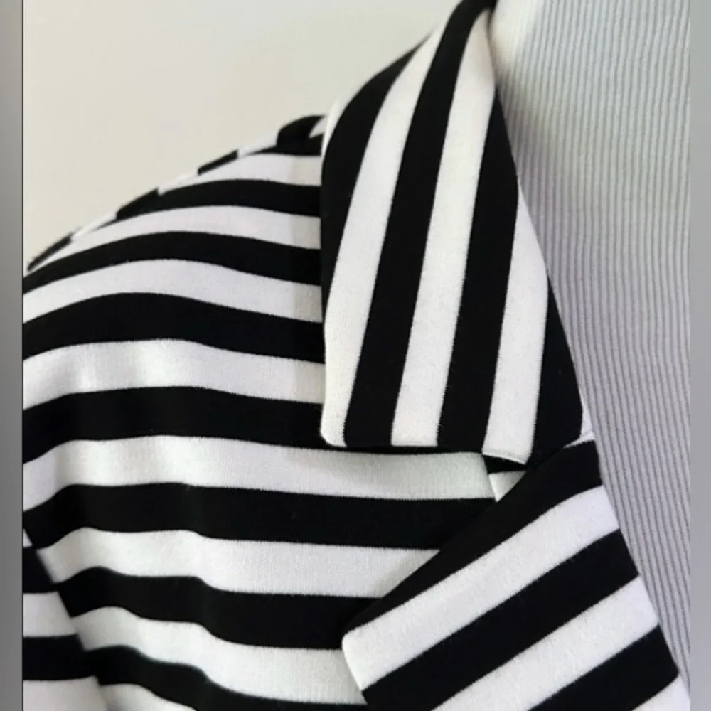 Chico’s Black & White Striped Open-Front Jacket - Picture 6 of 11